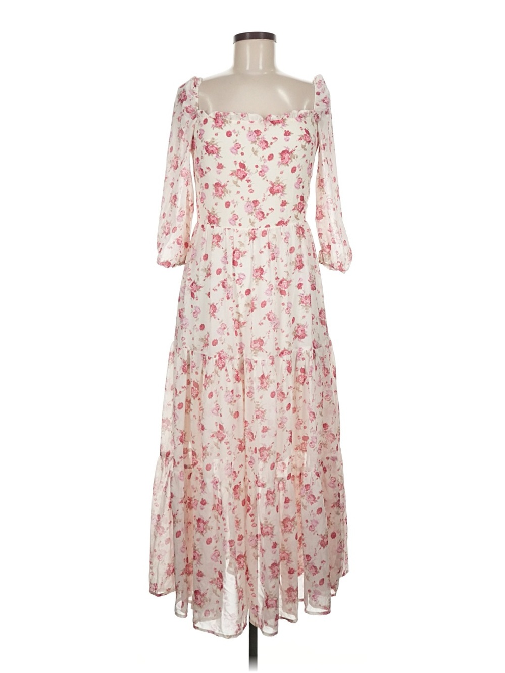 NWT Medium Romantic Pink Floral Maxi Dress with Square Neckline